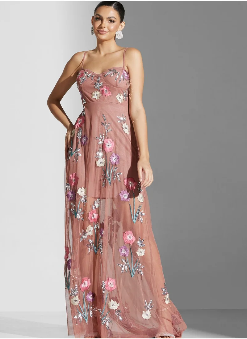 Maya Embroidered Strappy Tiered Dress
