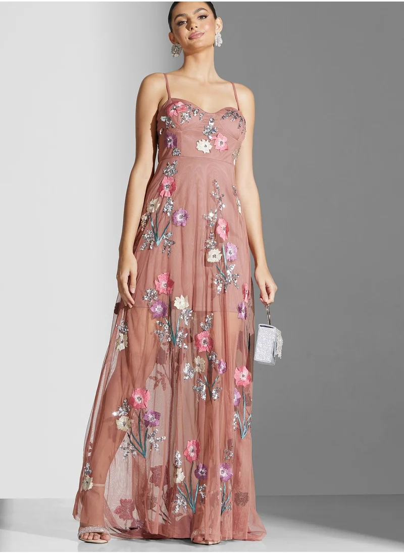 Maya Embroidered Strappy Tiered Dress