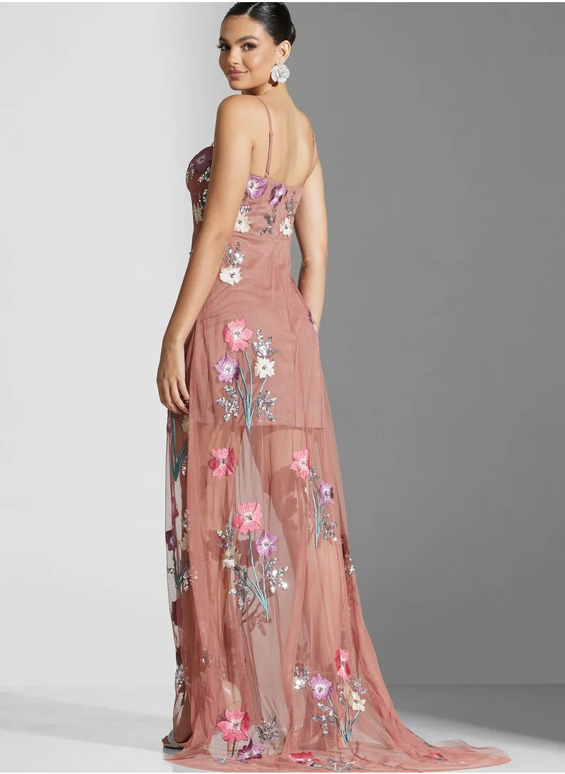 Maya Embroidered Strappy Tiered Dress