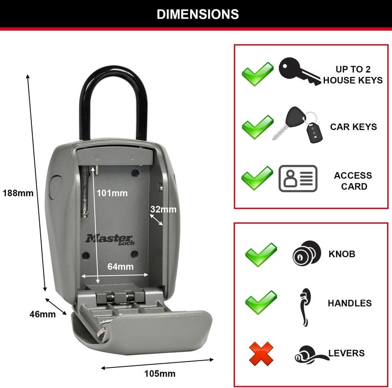 Master Lock Heavy Duty Key Lock Box, Outdoor Lock Box for House Keys, Key Safe and Combination Lock, 5 Key Capacity, 5414EC - Image 2