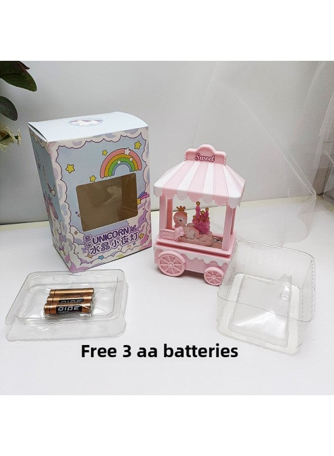 Creative Fantasy Girl Heart Crystal Music Night Light Children's Handmade DIY Main Body Birthday Gift Desktop Decoration-Color:Candy Car Unicorn Pink - Image 5