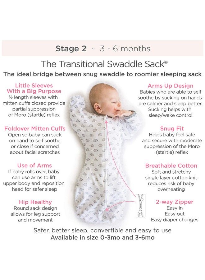 SwaddleDesigns Transitional Swaddle Sack With Arms Up Half Length Sleeves And Mitten Cuffs Heathered Gray With Stripe Trim Small 0 3 Mo 6 14 Lbs (Better Sleep Easy Swaddle Transition)  - Image 5