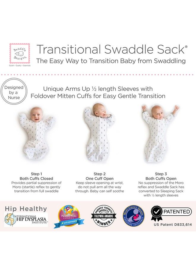 SwaddleDesigns Transitional Swaddle Sack With Arms Up Half Length Sleeves And Mitten Cuffs Heathered Gray With Stripe Trim Small 0 3 Mo 6 14 Lbs (Better Sleep Easy Swaddle Transition)  - Image 4