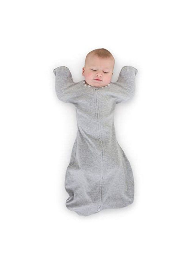 SwaddleDesigns Transitional Swaddle Sack With Arms Up Half Length Sleeves And Mitten Cuffs Heathered Gray With Stripe Trim Small 0 3 Mo 6 14 Lbs (Better Sleep Easy Swaddle Transition)  - Image 1