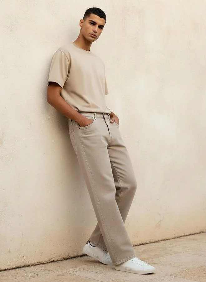 Lee Cooper BEIGE Lee Cooper Men Straight Fit Mid Rise Jeans for Men | Best Price UAE