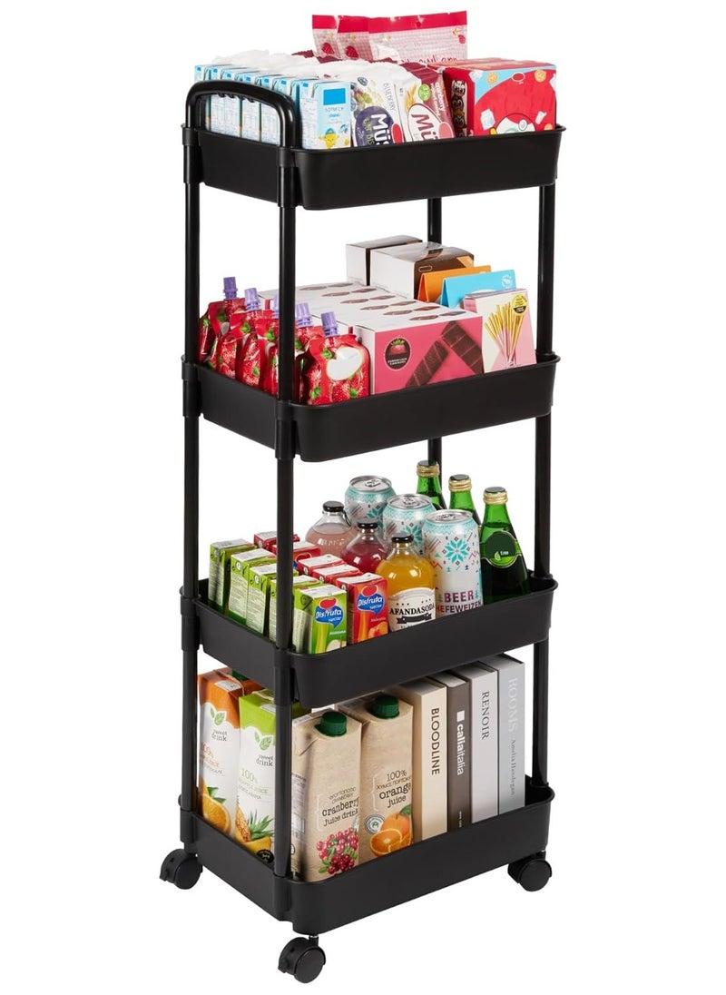 ARCOON - 4-Tier Rolling Storage Cart with Wheels – Detachable Utility Organizer with Handle & Lockable Casters, Easy Assembly for Bathroom, Kitchen & Office – Black - Image 1