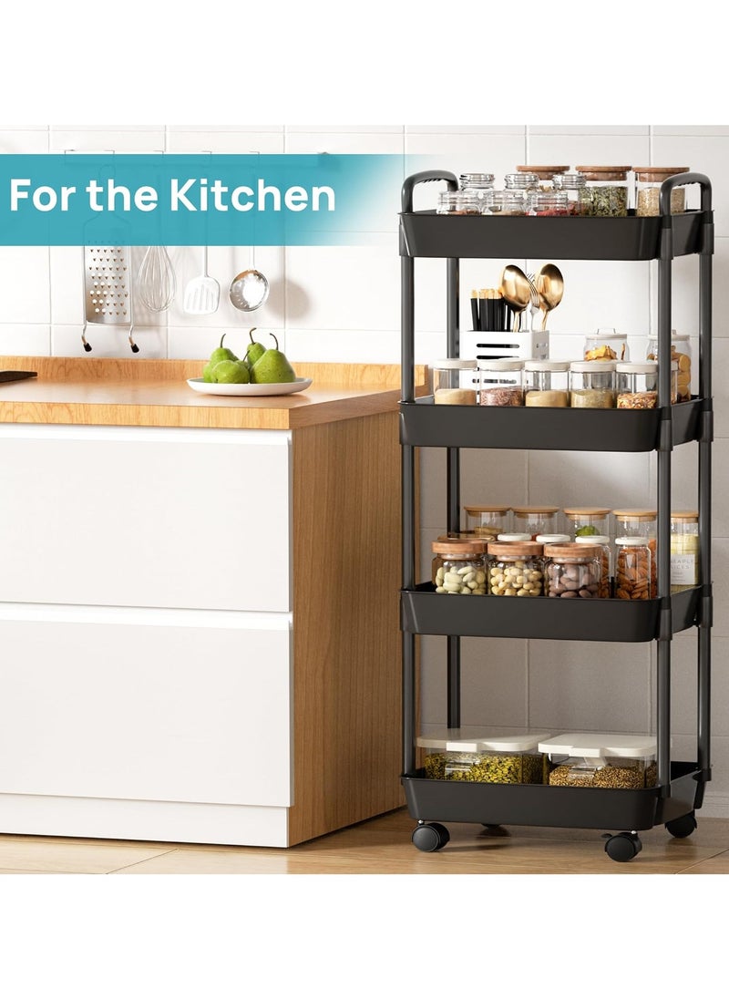 ARCOON - 4-Tier Rolling Storage Cart with Wheels – Detachable Utility Organizer with Handle & Lockable Casters, Easy Assembly for Bathroom, Kitchen & Office – Black - Image 1