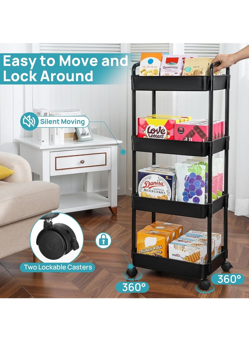 ARCOON - 4-Tier Rolling Storage Cart with Wheels – Detachable Utility Organizer with Handle & Lockable Casters, Easy Assembly for Bathroom, Kitchen & Office – Black - Image 1
