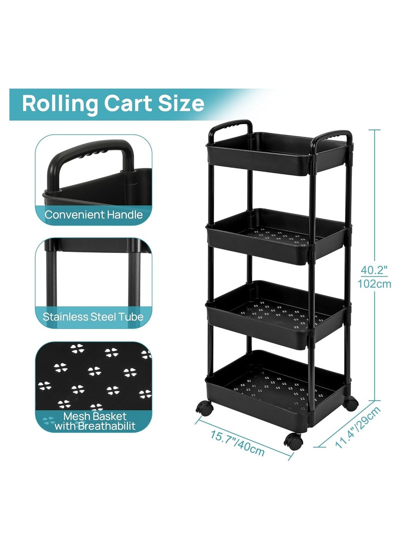 ARCOON - 4-Tier Rolling Storage Cart with Wheels – Detachable Utility Organizer with Handle & Lockable Casters, Easy Assembly for Bathroom, Kitchen & Office – Black - Image 1
