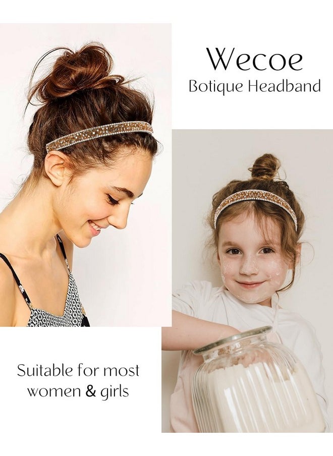 Wecoe - Champagne Rhinestone Headband Women Comb Headband With Teeth Bling Sparkly Beaded Headband Non Slip Fashion Hair Band Birthday Holiday Homecoming Hair Accessories For Women Girls Gifts - Image 1