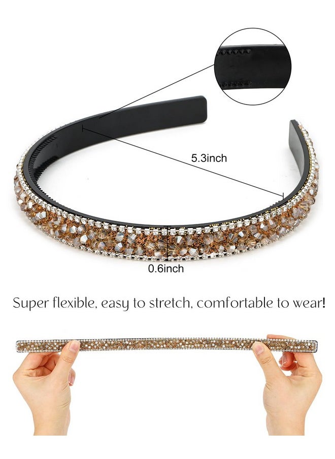 Wecoe - Champagne Rhinestone Headband Women Comb Headband With Teeth Bling Sparkly Beaded Headband Non Slip Fashion Hair Band Birthday Holiday Homecoming Hair Accessories For Women Girls Gifts - Image 1