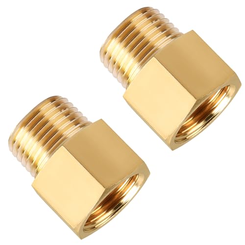 SUNGATOR Brass Pipe Fittings, SUNGATOR 1/2 Inch Male x 1/2 Inch Female Pipe Fitting Adapters, 1/2'' NPT Male to Female Adapter, 1/2'' Brass Extension Connectors for Shower Head, Pack of 2 - Image 1