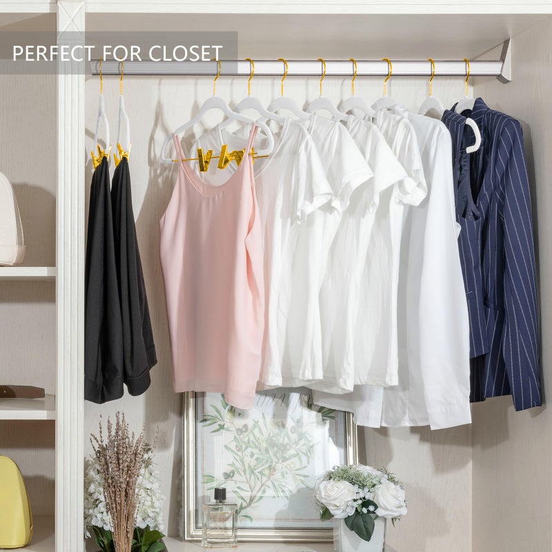 MIZGI Premium Velvet Pants Hangers with Adjustable Clips (Pack of 20) Slim Skirt Hangers- Non Slip Felt Outfit Dress Hangers White - Gold Hooks,Space Saving Shirt Clothes Hangers - Image 5