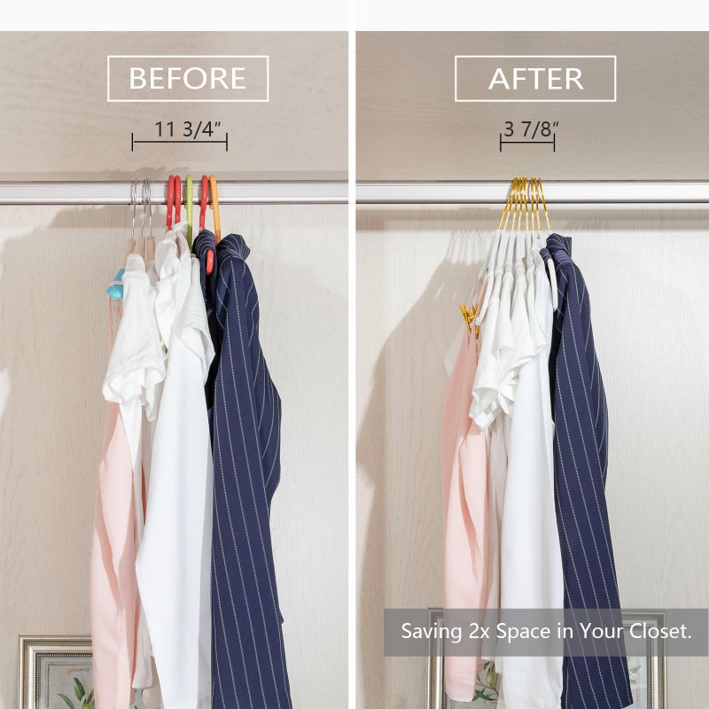 MIZGI Premium Velvet Pants Hangers with Adjustable Clips (Pack of 20) Slim Skirt Hangers- Non Slip Felt Outfit Dress Hangers White - Gold Hooks,Space Saving Shirt Clothes Hangers - Image 4