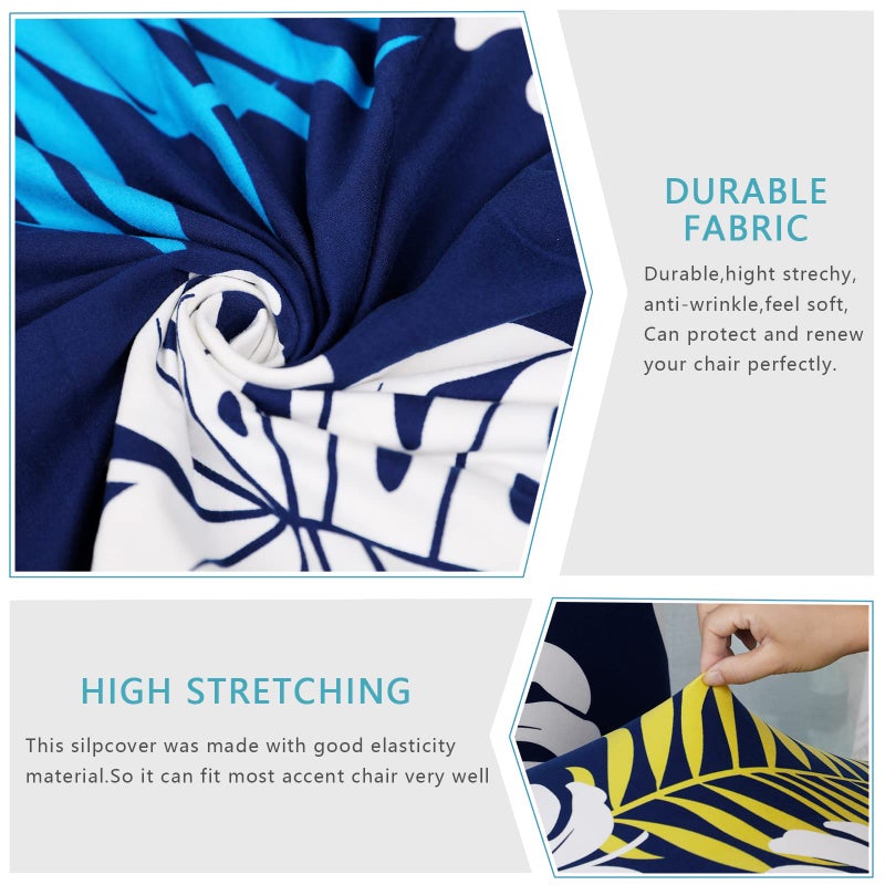 Iauddy Armless Accent Slipper Chair Cover Slipcover,Stretch Spandex Printed Removable Non-Slip Silp Cover for Accent Chair Without Arms for Living Dining Room(Navy Blue/Leaves) - Image 5