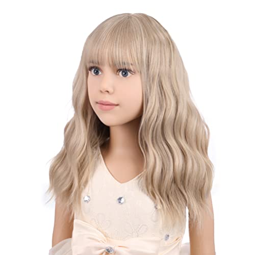PATTNIUM Blonde Wig Kids Child Short Wavy Wig with Bangs Flaxen Blonde Wigs Synthetic Girls Cosplay Halloween Party Costume Wigs (Flaxen Blonde) - Image 2