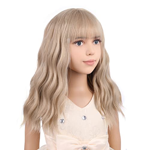 PATTNIUM Blonde Wig Kids Child Short Wavy Wig with Bangs Flaxen Blonde Wigs Synthetic Girls Cosplay Halloween Party Costume Wigs (Flaxen Blonde) - Image 3