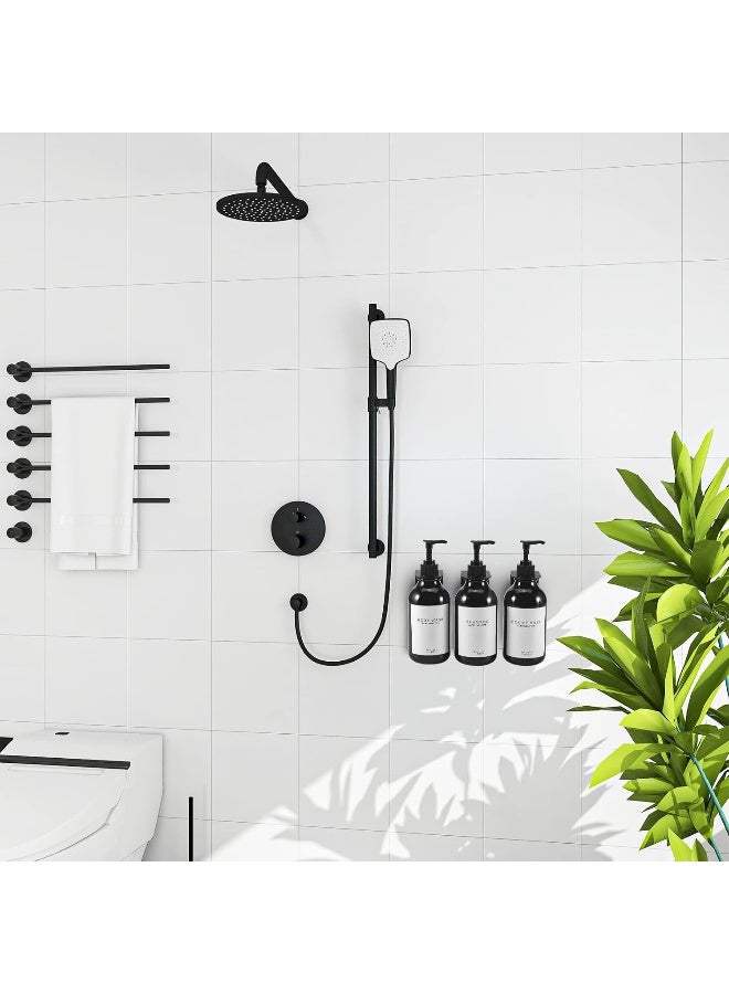 GOYISEE Shampoo and Conditioner Dispenser for Shower Wall 3 Chamber, Refillable Shampoo and Conditioner Bottles with Waterproof Labels, Soap Dispenser with Pumps (3 Bottles 3 Wall Mounts-Black) - Image 2