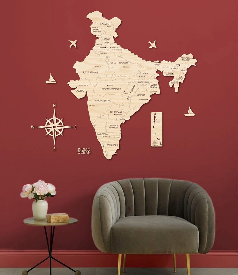 AD INFINITUM® 3D Wooden Map of India | Home Decor | Office Decor | A great gift for travelers | Wall decor State and Capital names with Borders (3x2 Feet, Beige Maple) - Image 2