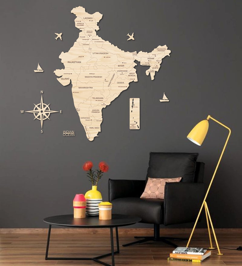 AD INFINITUM® 3D Wooden Map of India | Home Decor | Office Decor | A great gift for travelers | Wall decor State and Capital names with Borders (3x2 Feet, Beige Maple) - Image 4