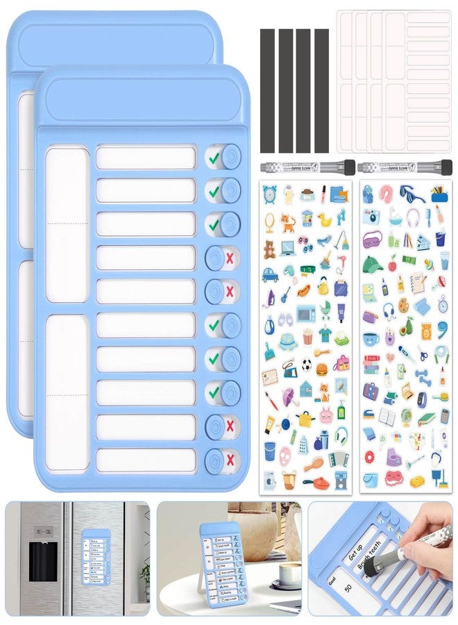 Audab 2Pcs Dry Erase Chore Chart for Kids, Magnetic Checklist Board, My Chores Slider Chart to Do List Board, Routine Reward Chart Schedule Board Task Tracker for Home Refrigerator, Wall, Desk (Blue) - Image 1