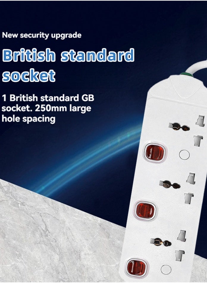 MODI 3-Way Universal Extension Cord Power Socket – Extension Cable with Individual Switches, Surge Protector, Wall Mounted Power Adapter - 5 M - Image 3