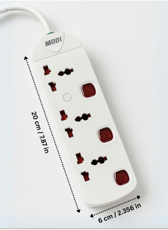 MODI 3-Way Universal Extension Cord Power Socket – Extension Cable with Individual Switches, Surge Protector, Wall Mounted Power Adapter - 5 M - Image 2