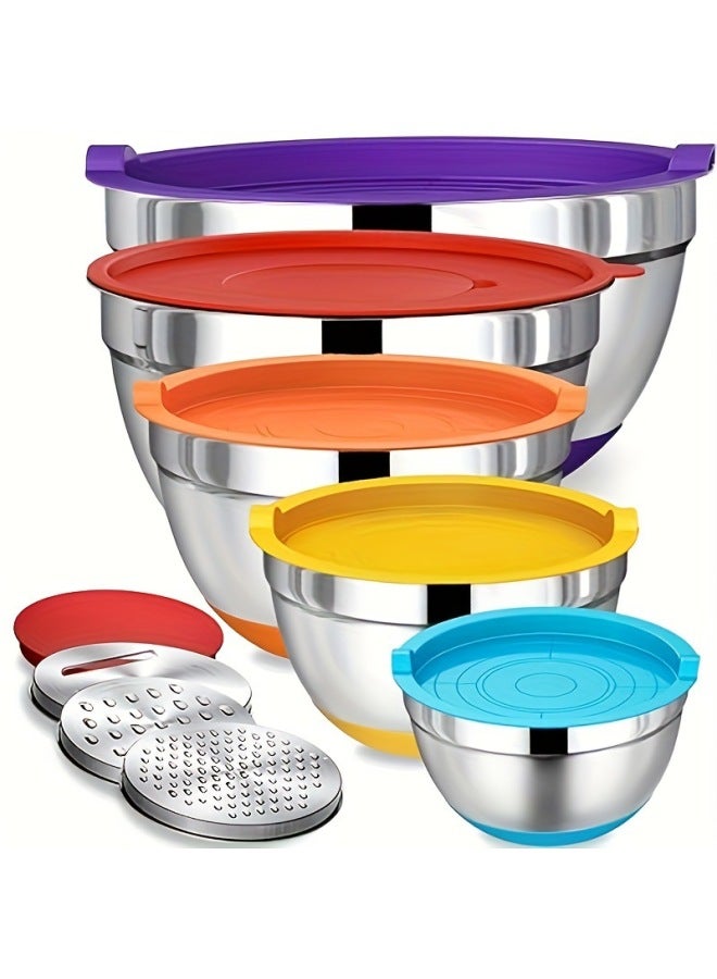 Stainless Steel Salad Basin Khachi Black Silicone Bottom Anti-slip Belt Cover Belt Planing Wire Egg Beater Suit Baking Mixing Basin-Specifications:18-20-22-24-26 (color Cover + Silicone Bottom)-Color:Default Items  - Image 2