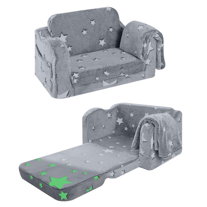 أريكة أطفال ميموركول قابلة للطي كرسي سرير ناعم من الفرو أريكة صغيرة للأطفال تتلألأ في الظلام كرسي مريح للأطفال للبنات والأولاد رمادي