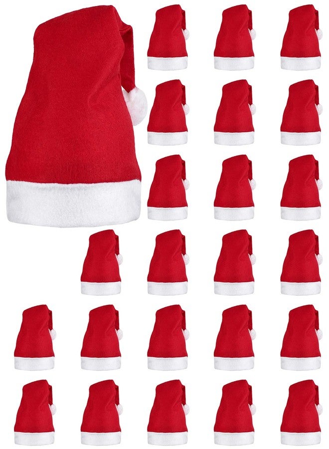 Elcoho 24 Pack Santa Red Hat Short Plush with White Cuffs Non-woven Fabric Christmas Hat - Image 1