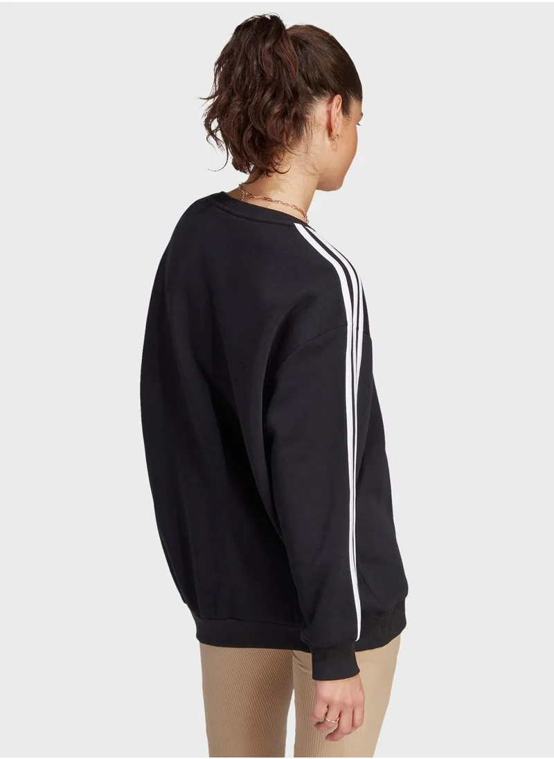 adidas 3 Stripe Oversized Fleece Sweatshirt