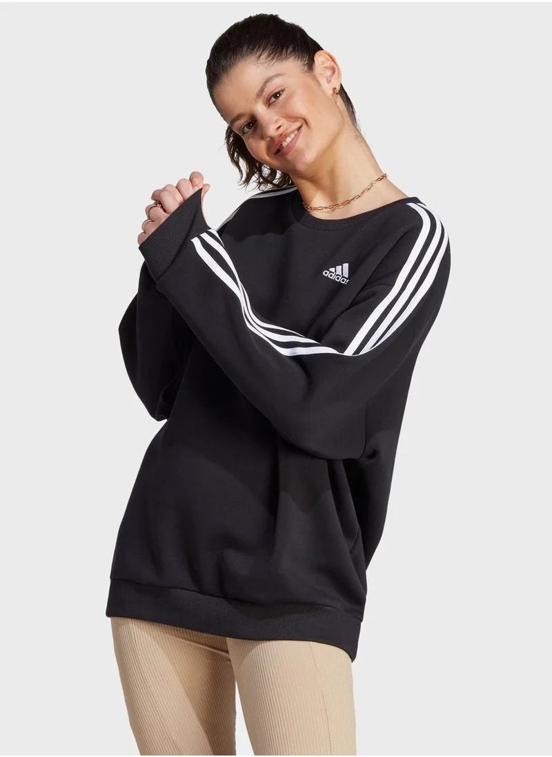 adidas 3 Stripe Oversized Fleece Sweatshirt