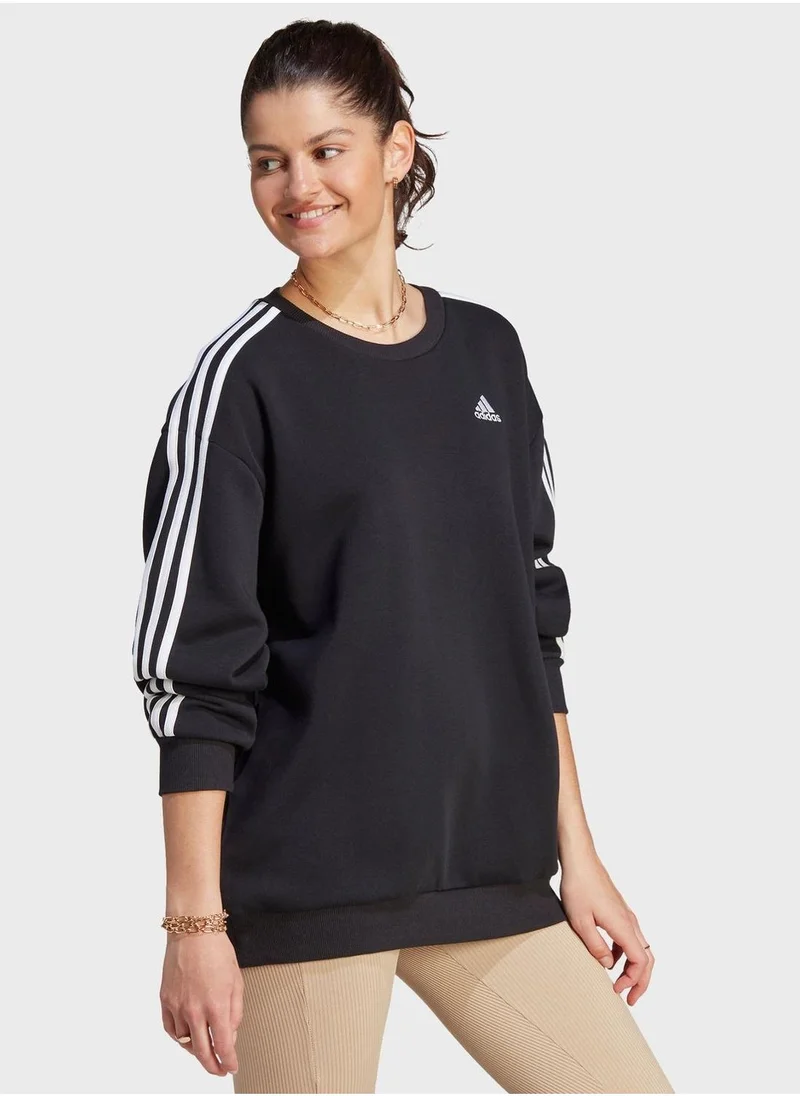 adidas 3 Stripe Oversized Fleece Sweatshirt