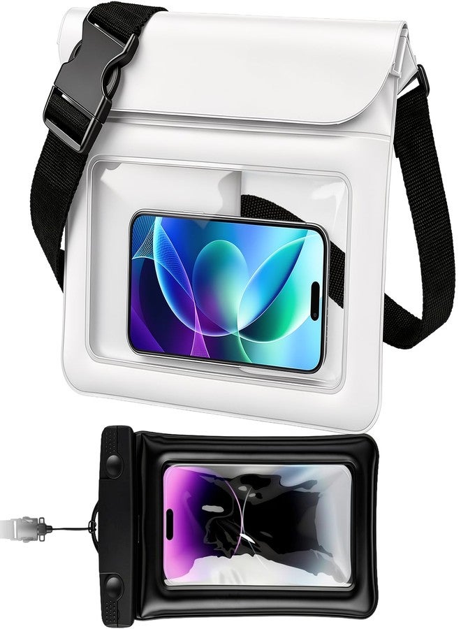 kullder Waterproof Dry Bag Set 2 Pcs: White 9.8" Clear Fanny Pack with Black Waterproof Phone Case -7" Phone Pouch, IPX8 Floating Water Proof Belt Bag with Adjustable Strap for Cruise Beach Swim Essentials - Image 1