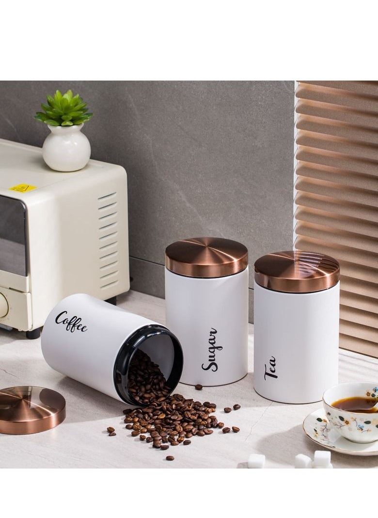 MIXDE - 3pcs Coffee Tea Sugar Canisters Set，Set of 3 Airtight Tea Sugar and Coffee Storage Canister Jars, Tea Sugar Coffee Canister，Kitchen Containers with Copper Lids for Kitchen Pantry Countertop - Image 1