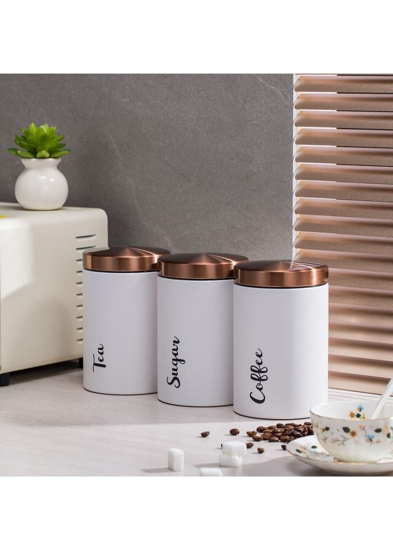 MIXDE - 3pcs Coffee Tea Sugar Canisters Set，Set of 3 Airtight Tea Sugar and Coffee Storage Canister Jars, Tea Sugar Coffee Canister，Kitchen Containers with Copper Lids for Kitchen Pantry Countertop - Image 1
