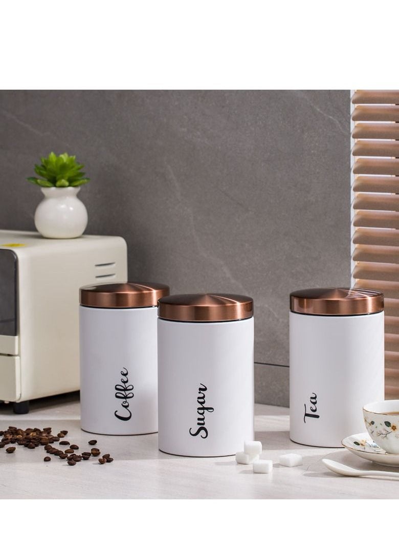 MIXDE - 3pcs Coffee Tea Sugar Canisters Set，Set of 3 Airtight Tea Sugar and Coffee Storage Canister Jars, Tea Sugar Coffee Canister，Kitchen Containers with Copper Lids for Kitchen Pantry Countertop - Image 1