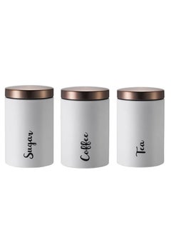 3pcs Coffee Tea Sugar Canisters Set，Set of 3 Airtight Tea Sugar and Coffee Storage Canister Jars, Tea Sugar Coffee Canister，Kitchen Containers with Copper Lids for Kitchen Pantry Countertop