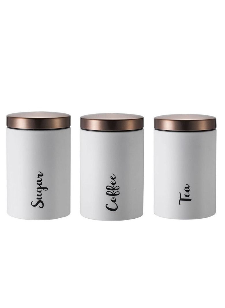 MIXDE - 3pcs Coffee Tea Sugar Canisters Set，Set of 3 Airtight Tea Sugar and Coffee Storage Canister Jars, Tea Sugar Coffee Canister，Kitchen Containers with Copper Lids for Kitchen Pantry Countertop - Image 1