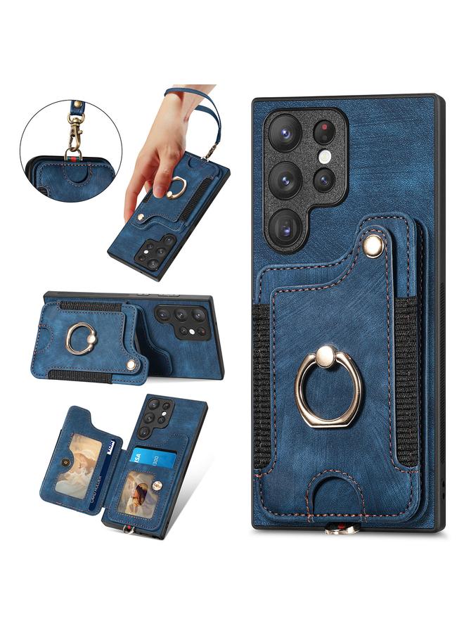 S-TOP Case For Samsung Galaxy S22 Ultra 5G Retro Skin-feel Ring Multi-card Wallet Phone Case - Image 5