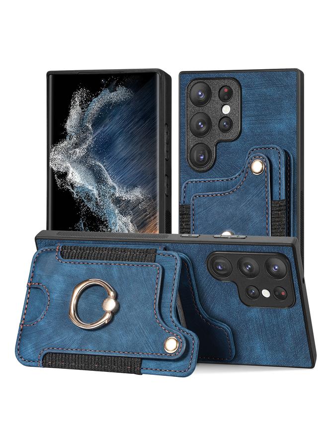 S-TOP Case For Samsung Galaxy S22 Ultra 5G Retro Skin-feel Ring Multi-card Wallet Phone Case - Image 1