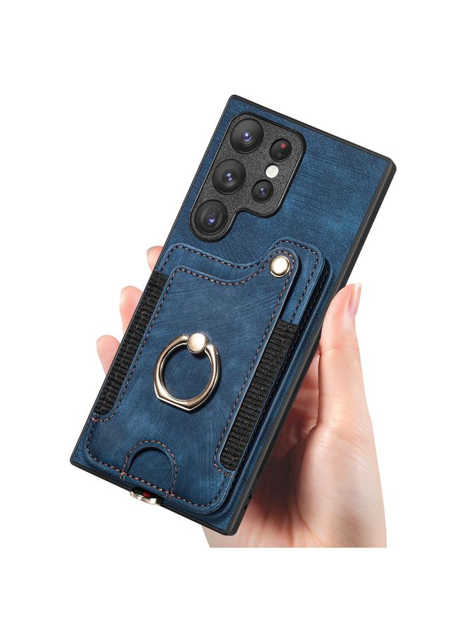 S-TOP Case For Samsung Galaxy S22 Ultra 5G Retro Skin-feel Ring Multi-card Wallet Phone Case - Image 4