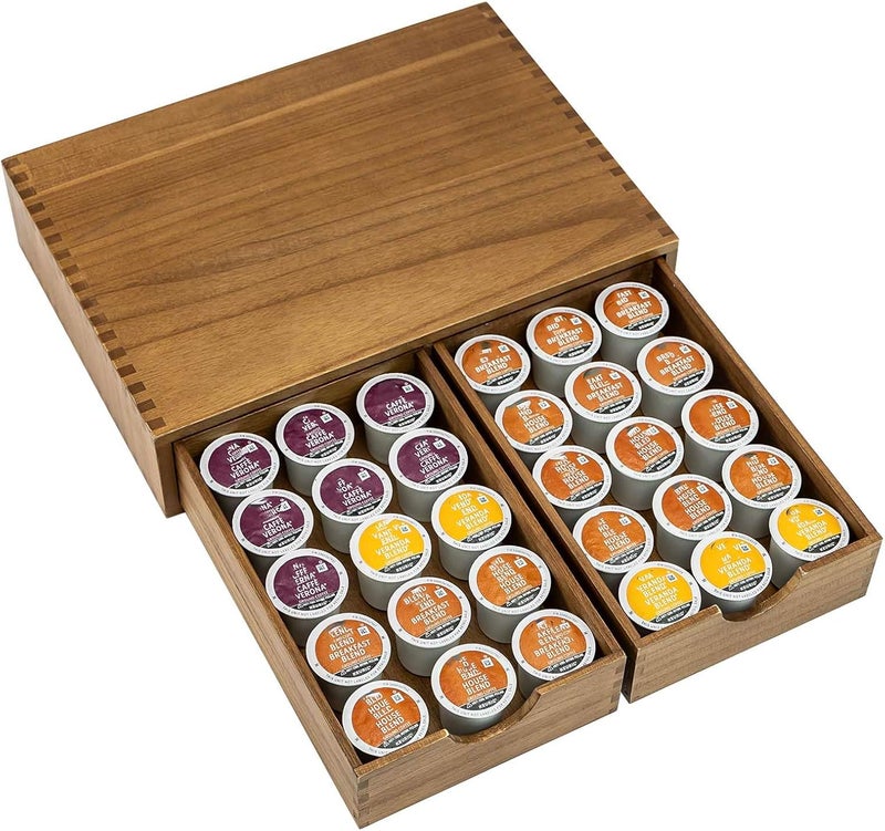 FLYIEE Wooden K Cup Organizer Coffee Pod Storage Box, Coffee Pods and Tea Organizer Holder, K Pod Drawer Coffee Maker Machine Stand, Organizador De Cafe, Kcup Drawer Organizer Under Brewer, 30 Pod Capacity - Image 3