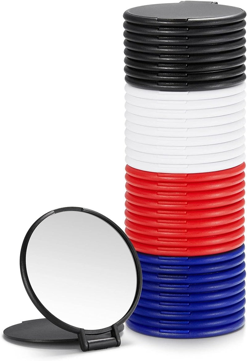 Compact Tabletop Mount Mirror Bulk, Round Makeup Mirror for Purse, Set of 36 (4-Color), Black,blue,white, Red