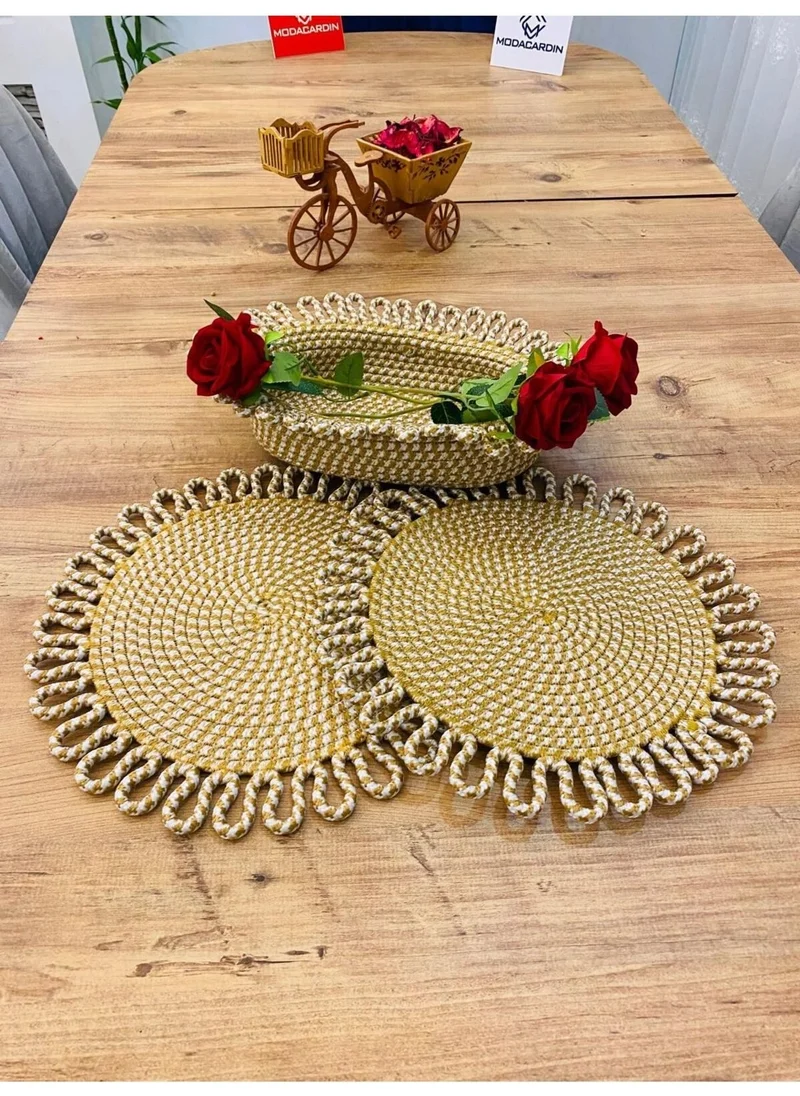 BDZ Deri BDZ Leather Jute Wicker American Service Plate and Basket 3 Pieces
