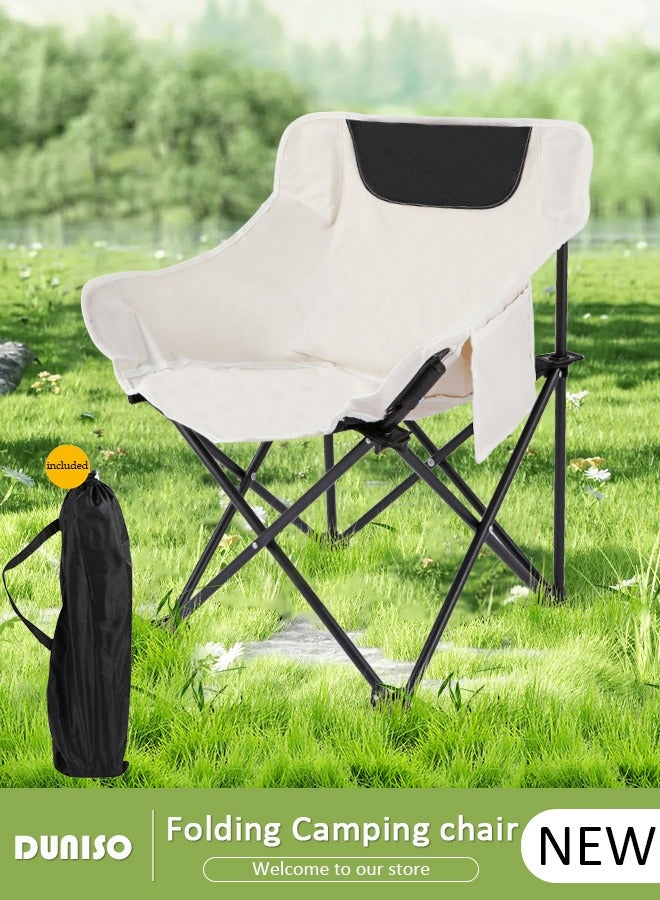 DUNISO كرسي تخييم قابل للطي، كرسي خارجي قابل للطي مع حقيبة تخزين، كرسي صيد متين مع جيوب جانبية، كرسي شاطئ خفيف الوزن مع مقبض، كرسي محمول للصيد، التخييم، النزهات، الشواء، الشاطئ والأنشطة الخارجية - Image 1