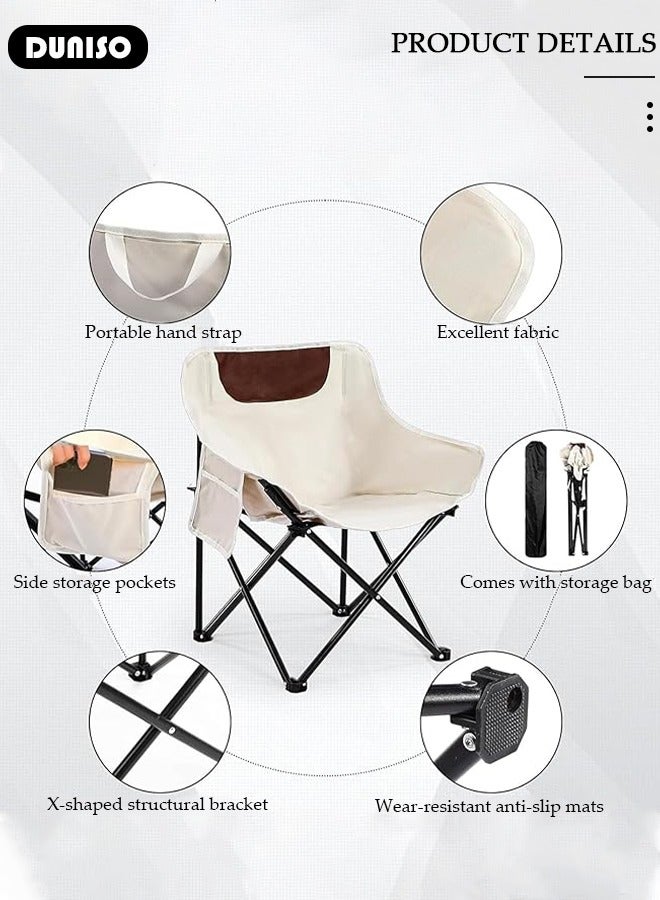 DUNISO كرسي تخييم قابل للطي، كرسي خارجي قابل للطي مع حقيبة تخزين، كرسي صيد متين مع جيوب جانبية، كرسي شاطئ خفيف الوزن مع مقبض، كرسي محمول للصيد، التخييم، النزهات، الشواء، الشاطئ والأنشطة الخارجية - Image 2