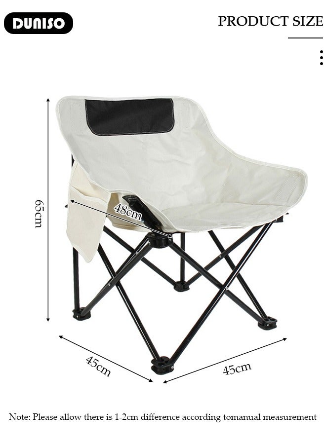 DUNISO كرسي تخييم قابل للطي، كرسي خارجي قابل للطي مع حقيبة تخزين، كرسي صيد متين مع جيوب جانبية، كرسي شاطئ خفيف الوزن مع مقبض، كرسي محمول للصيد، التخييم، النزهات، الشواء، الشاطئ والأنشطة الخارجية - Image 4