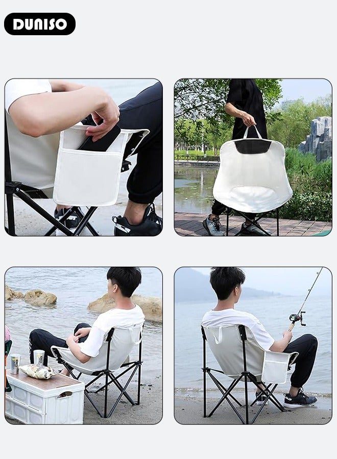 DUNISO كرسي تخييم قابل للطي، كرسي خارجي قابل للطي مع حقيبة تخزين، كرسي صيد متين مع جيوب جانبية، كرسي شاطئ خفيف الوزن مع مقبض، كرسي محمول للصيد، التخييم، النزهات، الشواء، الشاطئ والأنشطة الخارجية - Image 5