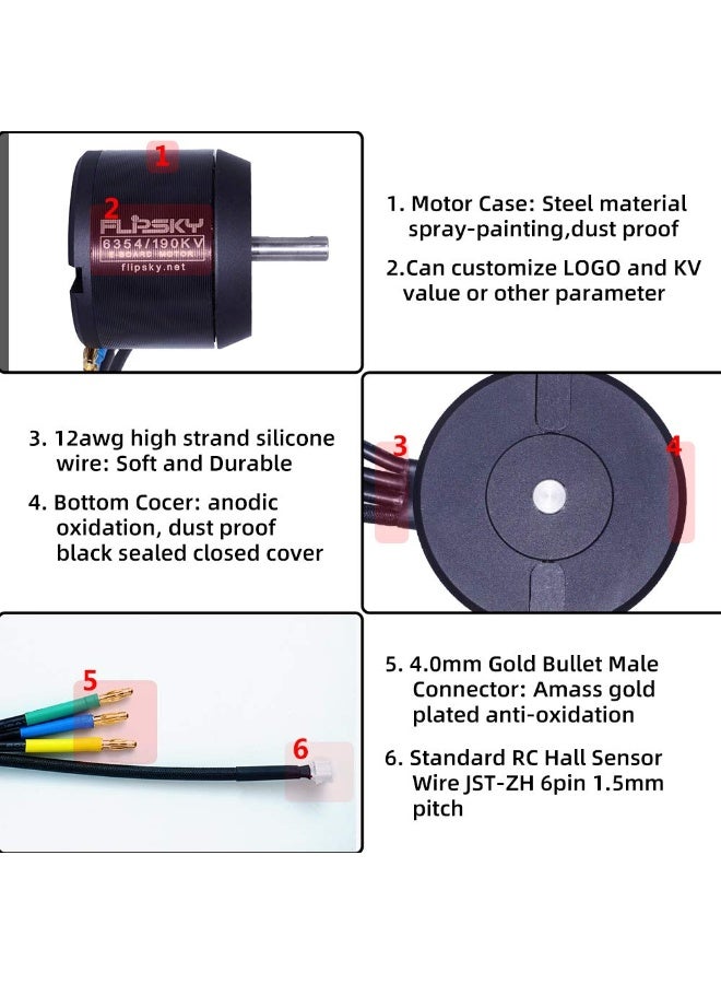 Flipsky Flipsky Brushless Sensored Motor with Pulley for Electric Bike/Skateboard BLDC Belt Motor 6354 190KV 2450W Shaft 8mm High Efficiency Esk8 Motors with High Torque 7Nm Dustproof Motor e-Bike Motor  - Image 3